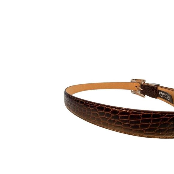 Brighton Brown Croc Embossed Leather Belt Silver Filigree Buckle M/L B4708 - Picture 2 of 9